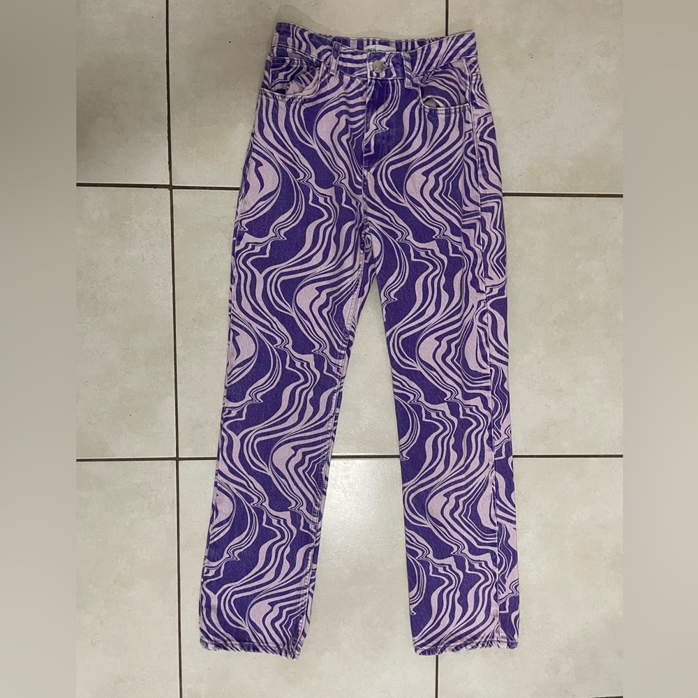 Zara high-waisted purple print pant
